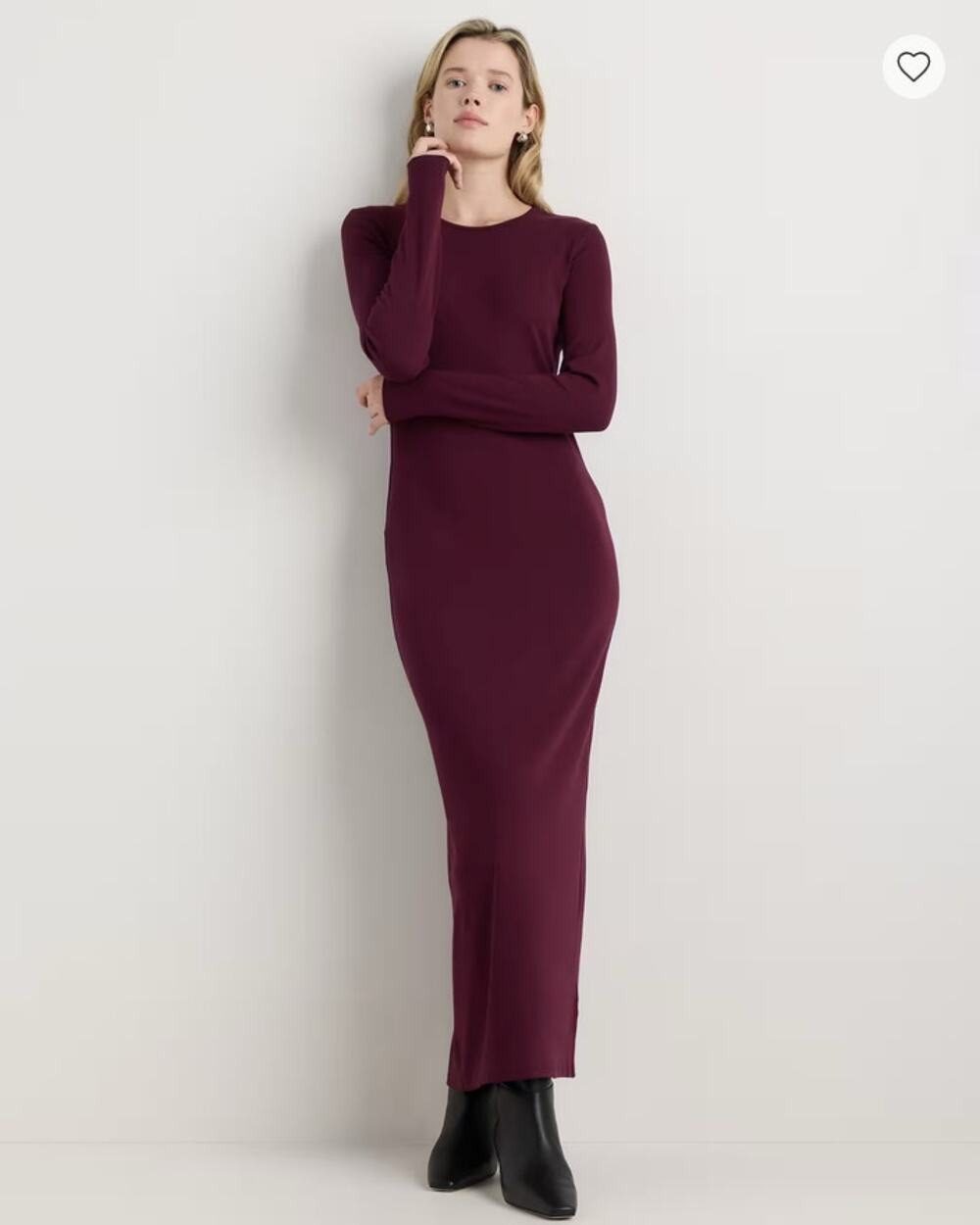 Quince Long Sleeve Knit Maxi Dress Wine Tasting Red Size S NWT